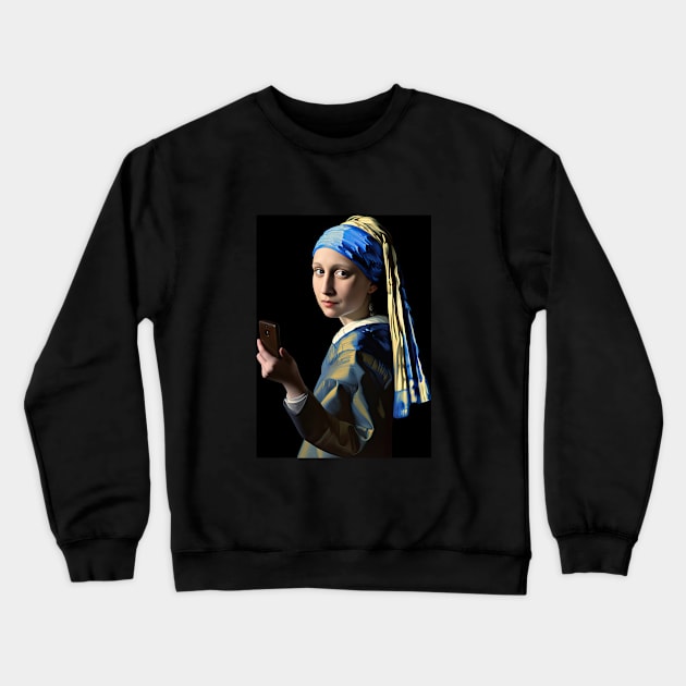 Mona Lisa as the girl with pearl earring taking a selfie Crewneck Sweatshirt by obstinator